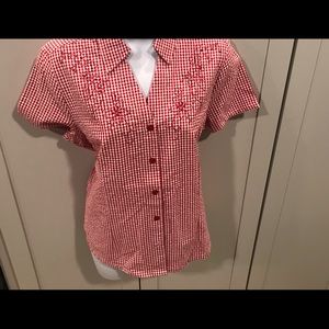 VTG Gingham Red & White Top SZ LP